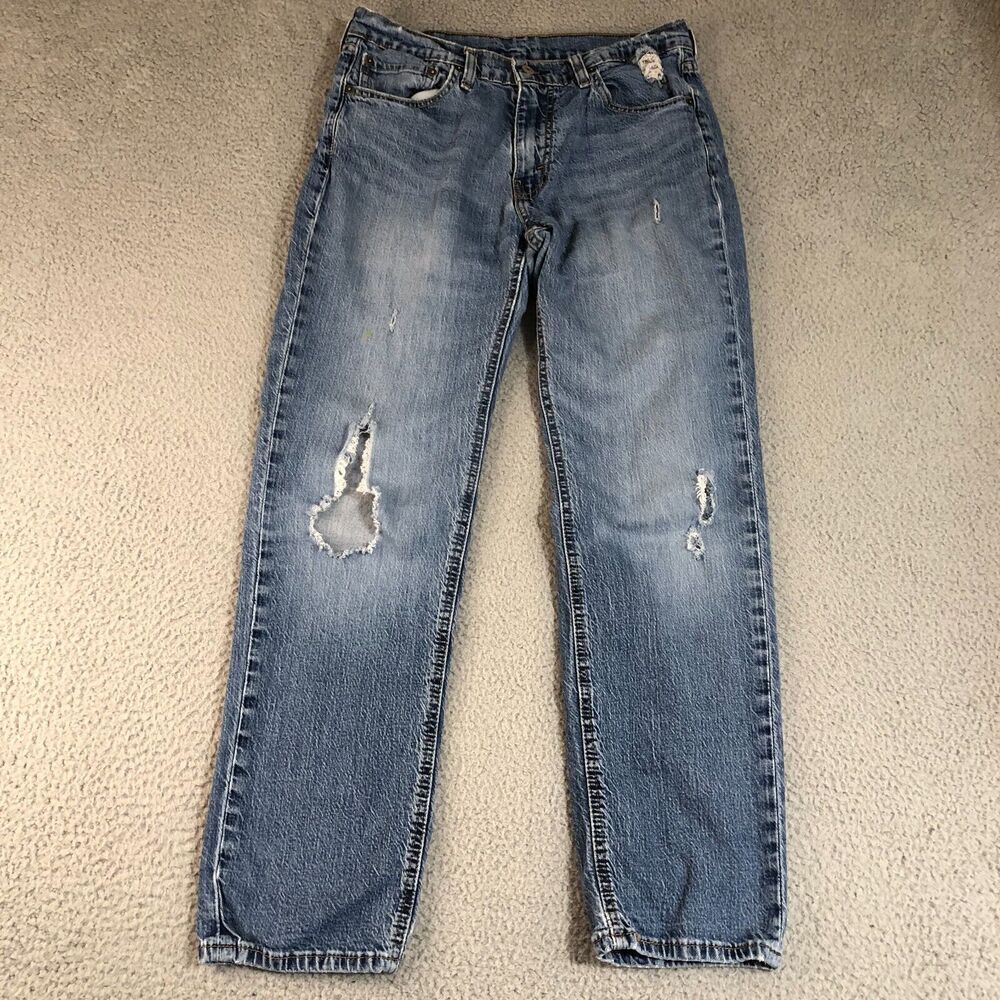 Levis 514 Jeans Mens 32x32 Blue Denim Straight Distressed Medium Wash Grunge‎